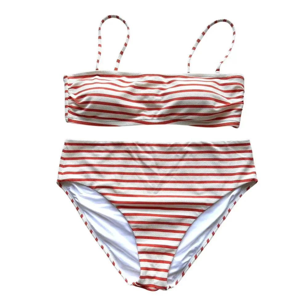 J.Crew Swimsuit Stripe Bandeau & Swim Bottoms Size XL/ XXL New with tags  Orange